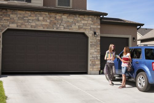 An insulated garage door taken a photo from the front