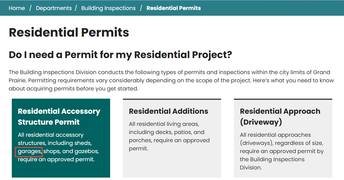 Do I need a Permit for my Residential Garage in Grand Prairie TX